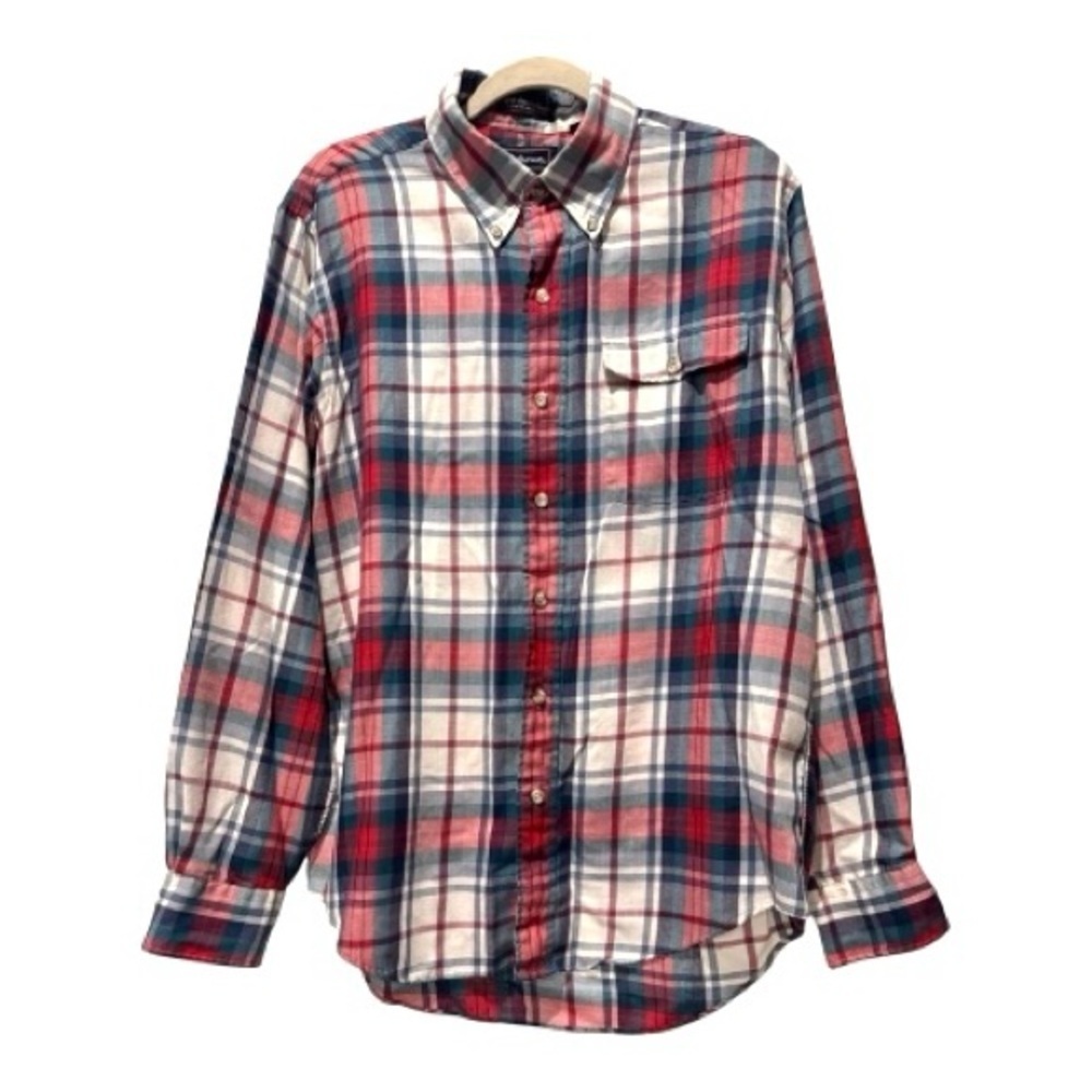 Hathaway Vintage Plaid Button Down Shirt Men’s L Red Blue Cotton Twill